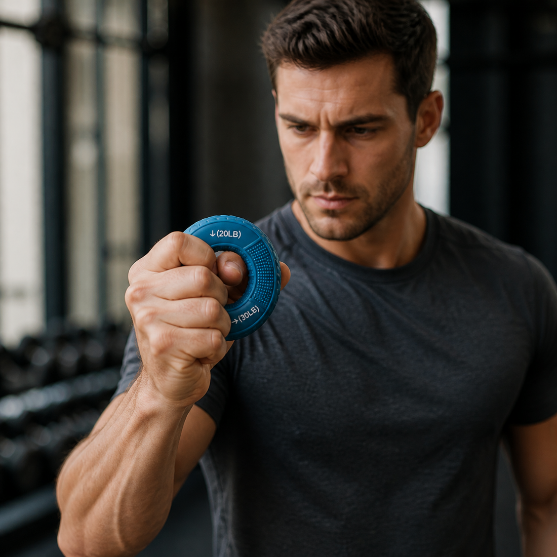 Homme utilisant l'anneau de renforcement Movex™ en salle de sport